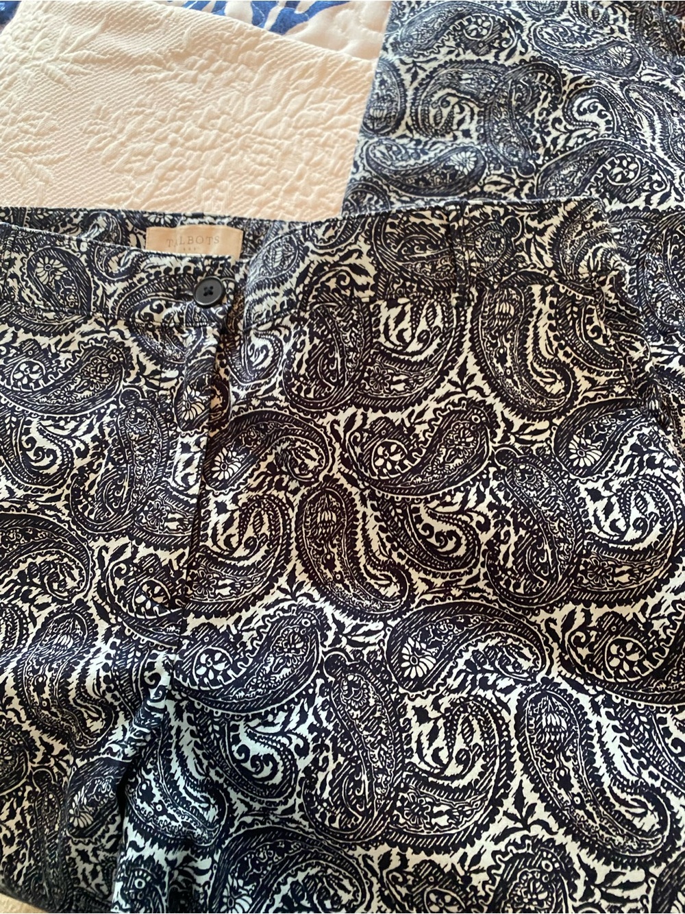Talbots Navy and White Paisley pant